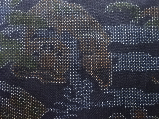 JAPANESE KIMONO / ANTIQUE KIMONO / SILK / DORO OSHIMA TSUMUGI (5 maruki) / WOVEN SARASA PATTERN